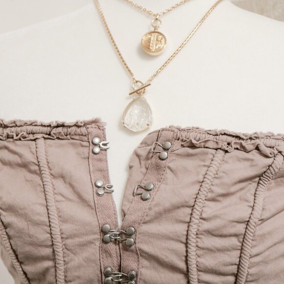 Y2K Apocalyptic Khaki Grunge Hook & Eye Lace Up Back Grommet Tube Top 🪵 H&M - Picture 7 of 9